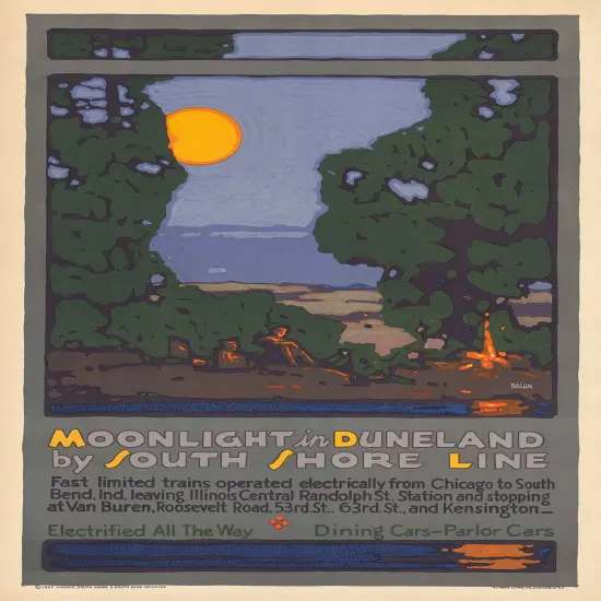 Moonlight in Duneland Vintage Travel Poster {1}