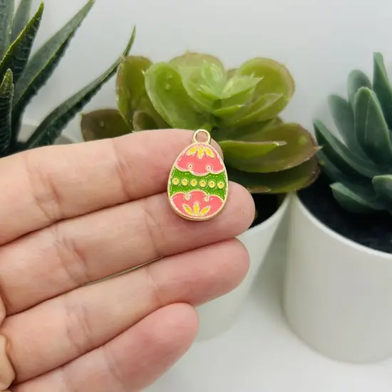 1, 4, 20 or 50 Pieces: Pink and Green Easter Egg Charms {2}