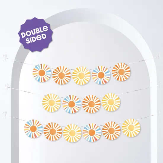 Big Dot of Happiness Retro Sunshine Garland Banner, Here Comes The Son Baby Shower Decorations Backdrop, 15 Feet of Cord, 15 Paper Sunburst Shapes {3}