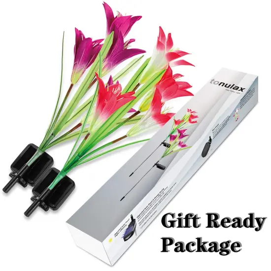 TONULAX Solar Garden Lights Outdoor - New Upgraded, Multi-Color Changing Lily Solar Lights for Patio,Yard Decoration, Bigger Flower and Wider Solar Panel (2 Pack,Purple and Red) {2}