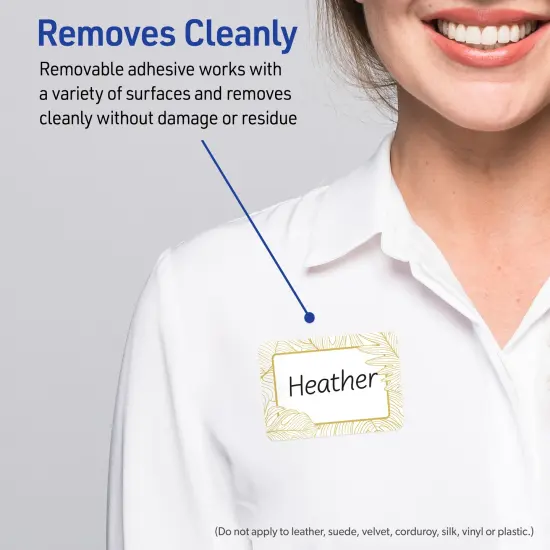 Avery Printable Rectangle Adhesive Name Badges, Pre-Printed Gold Florals, Matte White, 2-1/3" x 3-3/8", Laser & Inkjet Compatible, 80 Total, Great for Branding, Marketing, and Events {3}