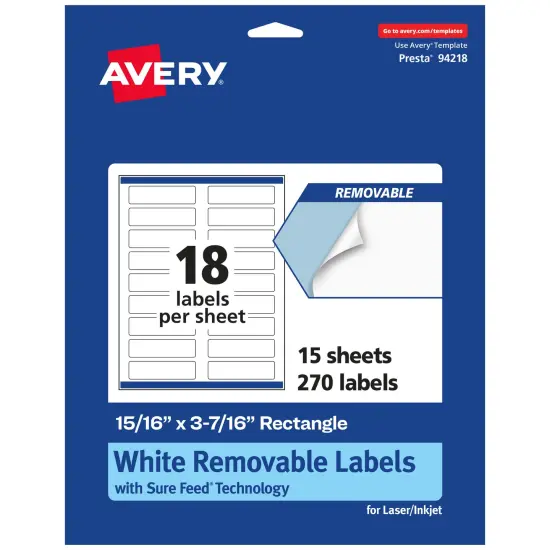 Avery Matte White Removable Rectangle Labels with Sure Feed Technology, 15/16" x 3-7/16" {1}