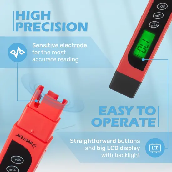 Insten - TDS Meter Digital Water Tester for Drinking Water, 3-in-1 TDS, 0-9999ppm, Temperature and EC Meter with Carrying Case, Red {4}