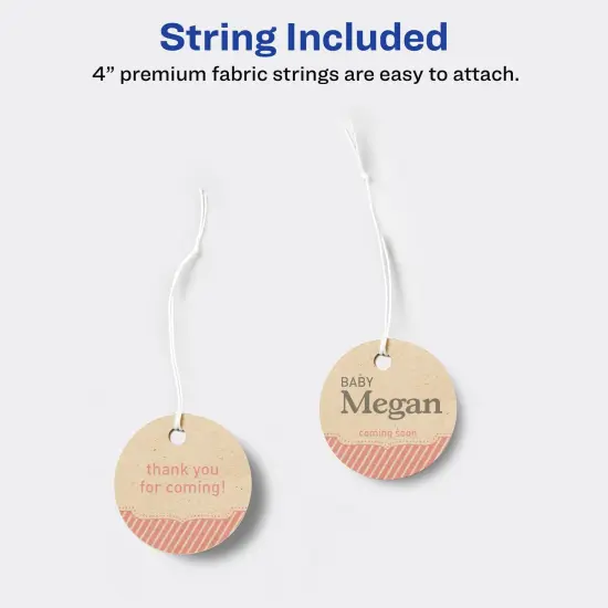 Avery Kraft Brown Round Tags with Sure Feed Technology, 2" Diameter, Laser/Inkjet, 96 Printable Tags with Strings Included, Also Great for Gift Tags and Favor Tags (80515) {4}