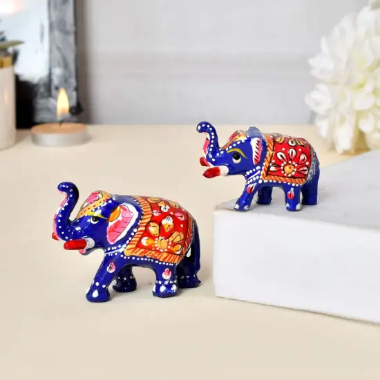 Handcrafted Rajasthani Elephant Statue for Home Decorations Ceramic Elephant Figurines Room Shelf Office Table Living Room Boho Decor Elephants Gifts for Women Good Luck Housewarming Gift {2}