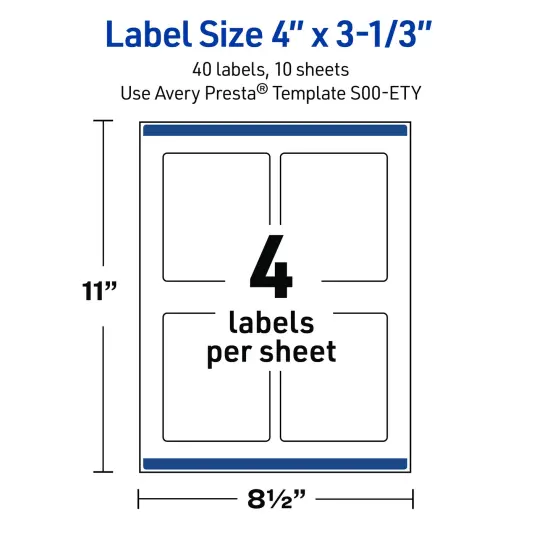Avery Printable Rectangle Labels with Sure Feed Technology, Pre-Printed Colorful Design, Glossy White, 4" x 3-1/3", Laser & Inkjet Compatible, 40 Total {5}