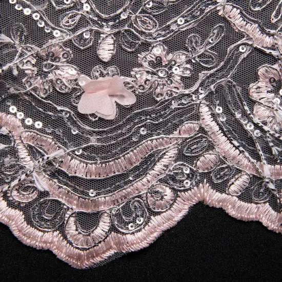 1 Yard Tulle Lace Fabric with 3D Embroidered Applique Design, 52&Prime; Wide Silver {2}