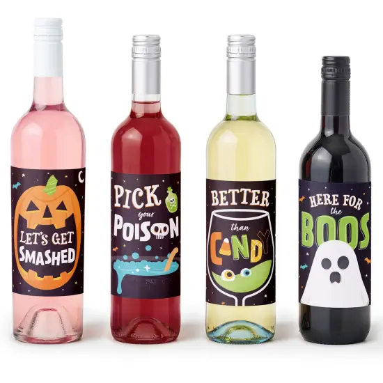 Big Dot of Happiness Here for the Boos Wine Labels, Ghost Halloween Party Decorations for Women & Men, Halloween Wine Bottle Label Stickers - Set of 4 {1}