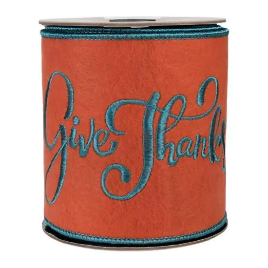 4" Embroidery Give Thanks Felt Ribbon: Orange (5 Yards) {4}