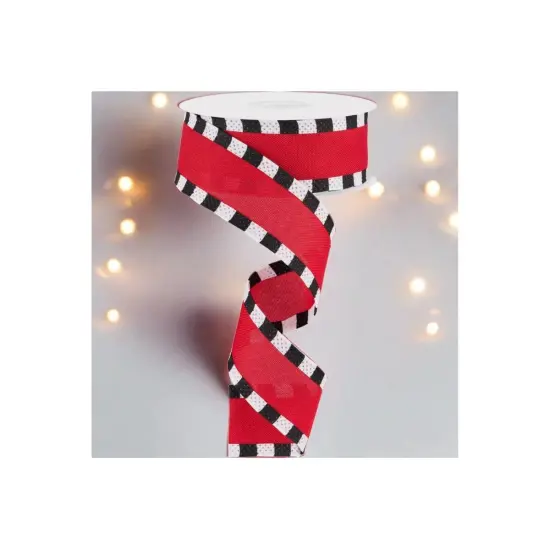 1.5" Faux Royal Burlap/Stripe Edge Ribbon: Red (10 Yards) {4}