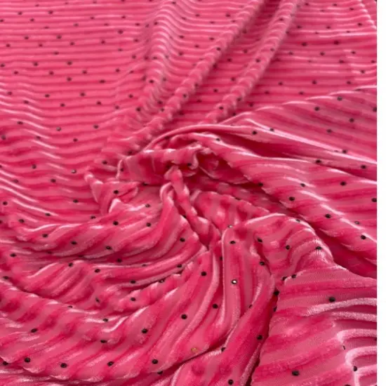 1 yard Hot Pink Stripe Jacquard Stretch Velvet Fabric for Dresses Pants Jackets Skirts and More {1}