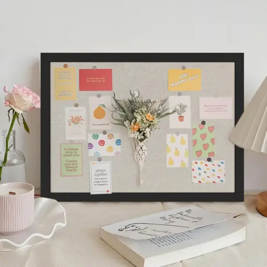 16.7" x 11", 2-Pack Small Linen Corkboards with Frame for Walls(Vintage Black) {2}