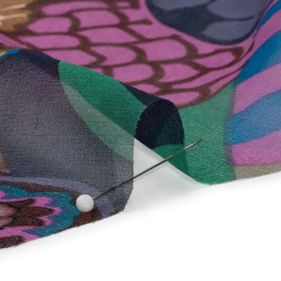 1 Yard Purple, Blue and Brown Garden Patchwork Silk Chiffon Designer Fashion Textile 54 inch Width {3}