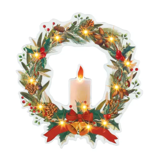 Collections Etc Festive Holiday Lighted Wreath Window Cling {2}