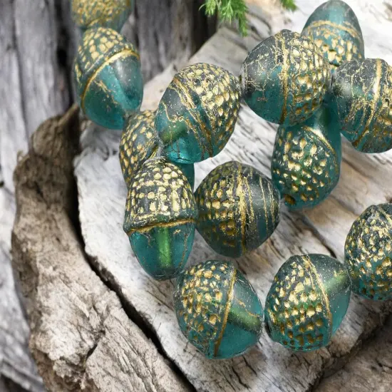 *8* 10x12mm Gold Washed Teal Acorn Oval Beads {2}