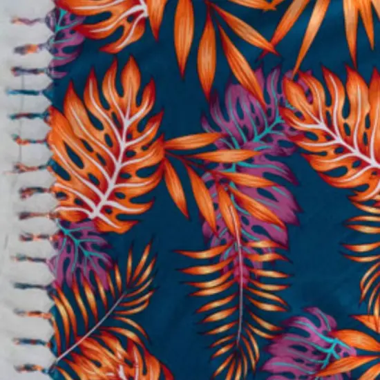 1 Yard All Over Split Leaves Sarong with Fringes Rayon Fabric 72" L x 45" W Royal {6}