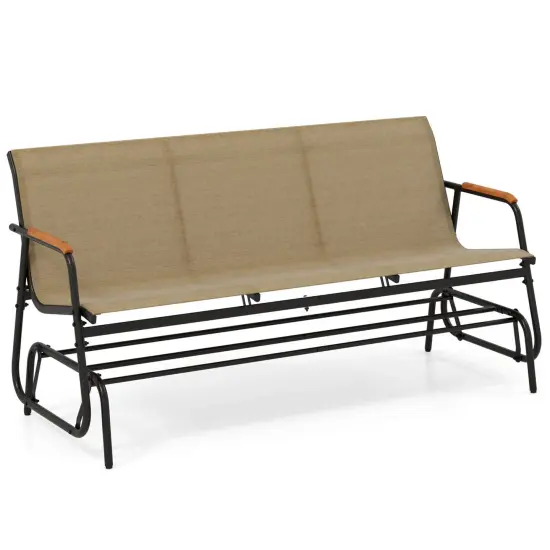 Costway Patio Glider Bench for 3 Swing Gliding Loveseat with Curved Teak Armrests for Porch {2}
