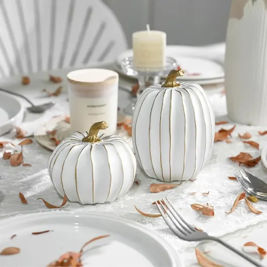 White and Gold Fall Pumpkin Decor - Set of 2 {3}