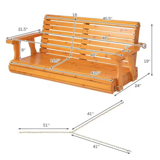 Costway Porch Swing Wood Outdoor Patio Hanging Bench Chair for Garden Backyard White/orange {5}