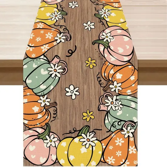 Fall Cartoon Pumpkin Wood Table Runner Table Decoration, 13x72 Inch {1}