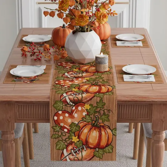 Fall Pumpkin Football Love Heart Wood Table Runner {2}