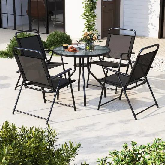 Costway 6 PCS Patio Dining Set Folding Chairs Glass Table Umbrella Garden {2}