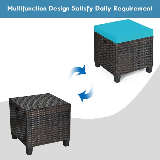 Costway 2PCS Patio Rattan Ottoman Cushioned Seat w/ Foot Rest Turquoise {6}