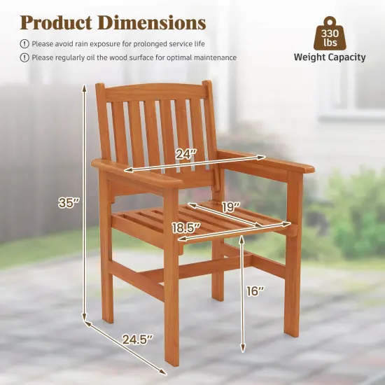 Costway Patio Chairs Set of 2/4 Outdoor Wooden Dining Chairs with Inclined Backrests {3}