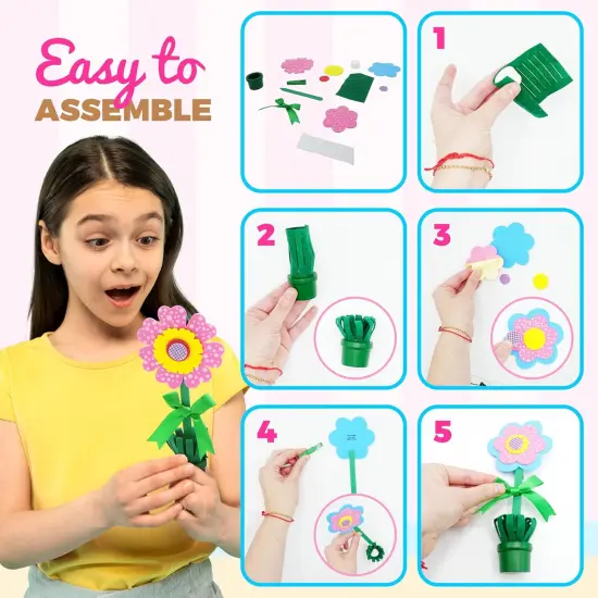 4E's Novelty Foam Flower Pot Craft Kit DIY Bulk 12 Pack Spring Crafts for Kids, Mothers Day Card Holder, Recipe or Picture Holder DIY Mothers Day Gifts from Kids School Classroom Home Activities {3}