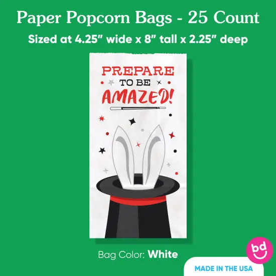 Big Dot of Happiness Magic Show Popcorn Bags, Magical Birthday Party Favor Snack Treats, Free-Standing Individual White Paper Bags - 25 Count {5}