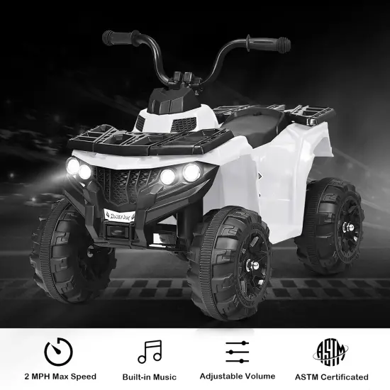 Costway Kids Ride On 4 Wheeler Electric Toy Car ATV Quad 6V Battery Power Led Lights White {4}