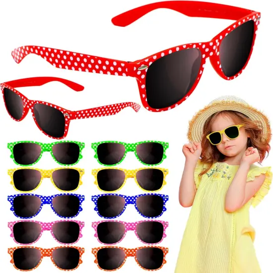 4E's Novelty Kids Sunglasses Bulk 12 Pack With UV400 Protection, Polka Dot Kids Sunglasses Party Favor End of the Year Gift for Students Sunglasses Toddler Graduation Beach Pool Party Supply {1}