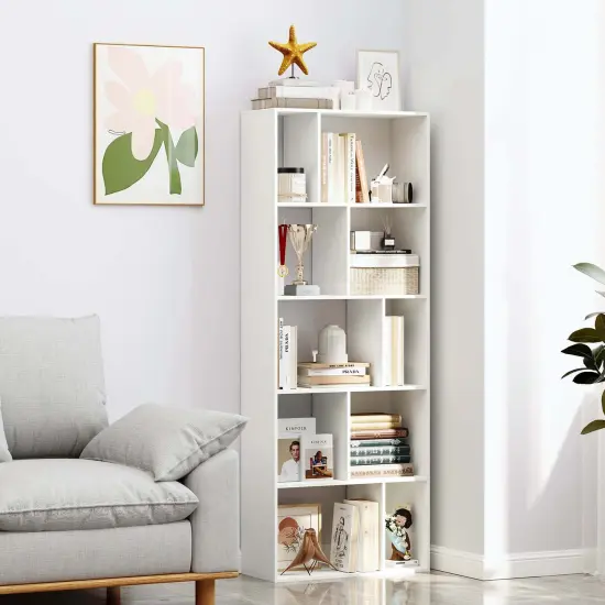 Costway 1/2 PCS 63" Tall Floor Standing Open Bookshelf with 10 Cubbies 5 Back Anti-falling Panels {5}