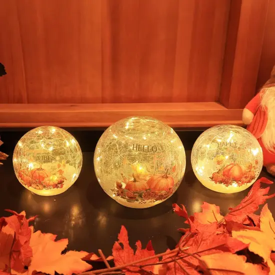3 Sparkling Glass Ball LED Pumpkin Table Decor {4}