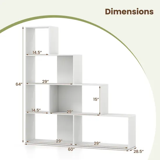 Costway 1/2 PCS 4-Tier Bookshelf with 6 Storage Cubes 64" Tall Modern Geometric Stair Bookcase {3}