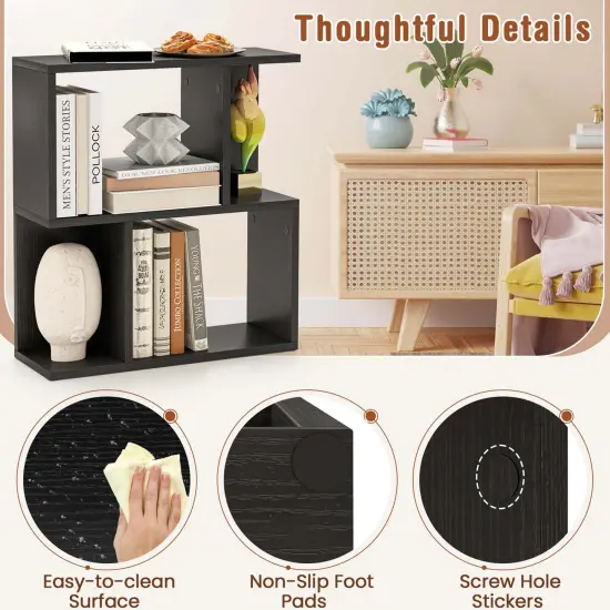 Costway 1/2 PCS 3-Tier Bookshelf Geometric Bookcase Side Table with Open Storage Display Shelf Black {6}