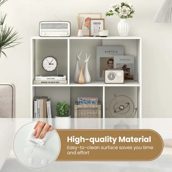 Costway Open Shelf Bookcase Mid Century Modern Cube Bookshelf with 4 Compartments Natural/White/Black {6}