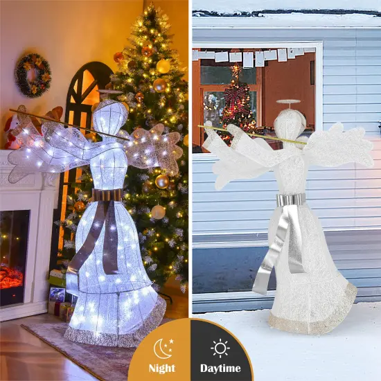 Costway Pre-Lit Angel Christmas Decoration, Artificial Christmas Decor w/ 100 LED Lights {5}