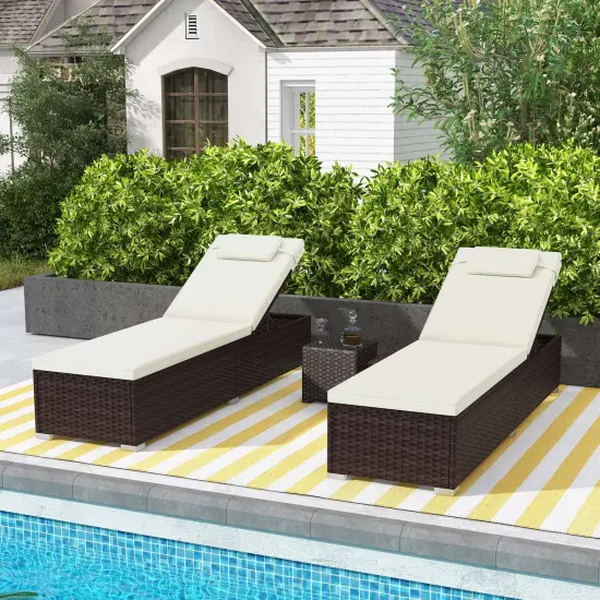Costway 1/2 PCS Patio Chaise Lounge with 6-level Backrest Comfy Seat Cushion & Headrest Backyard {1}