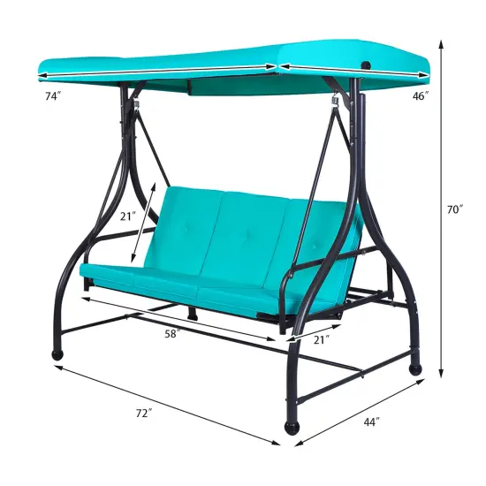 Costway Converting Outdoor Swing Canopy Hammock 3 SeatsPatio Deck Furniture Turquoise {2}