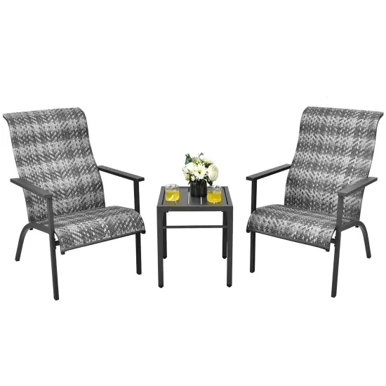 Costway 3 PCS Patio Rattan Bistro Set High Backrest Armrest SideTable Mix Gray\Mix Brown {5}