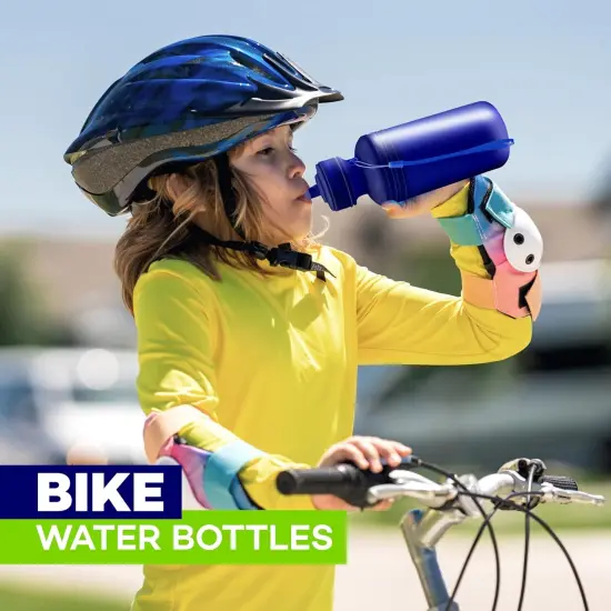 4E's Novelty Bulk Water Sports Bottles for Kids 18 oz - 12 Pack Squeeze Reusable Plastic, Neon Colors, BPA Free, Kids Water Bottles Party Favor Gift Giveaways, End of Year Student Gifts from Teacher {6}