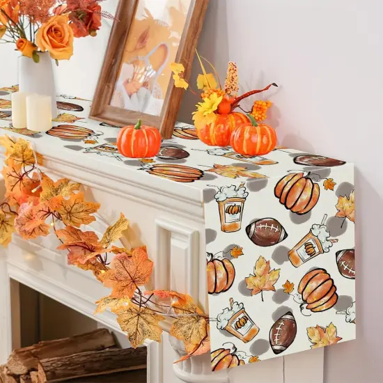 Fall Table Runner Pumpkins Football Thanksgiving Table Runners 13x72 Inch {5}