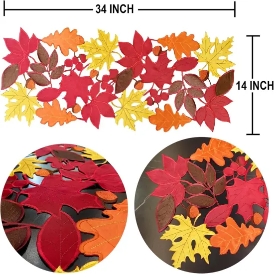 Embroidery Maple Pattern Table Runner,14" X 34" Red Orange {2}