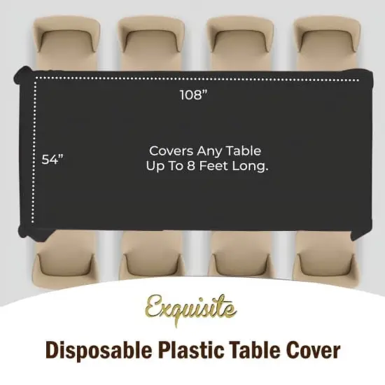 Exquisite 6-Pack Premium Plastic Tablecloth 54in. x 108in. Rectangle Plastic Table Cover Black {4}