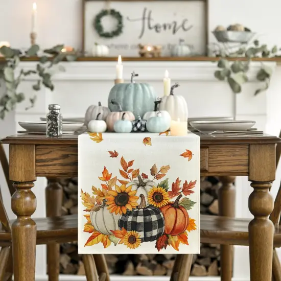 Maple Leaf Pumpkins Sunflowers 210 GSM Fall Table Runner,13x72 Inch {2}