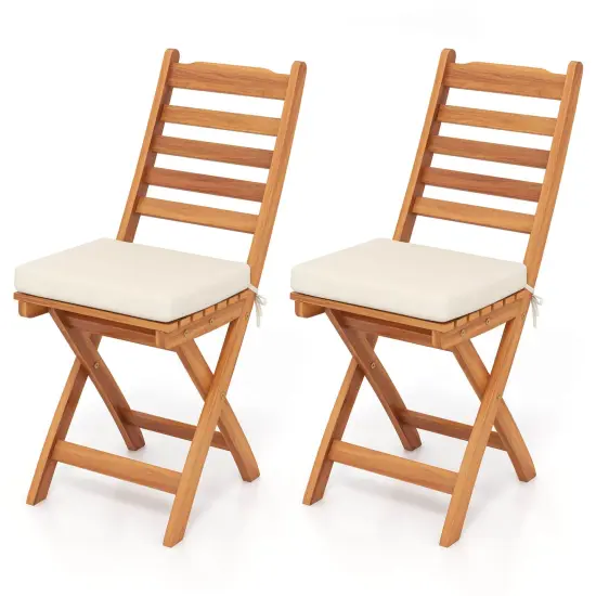 Costway Folding Patio Chairs Set of 2/4 with Slatted Backrests and Soft Seat Cushions {4}