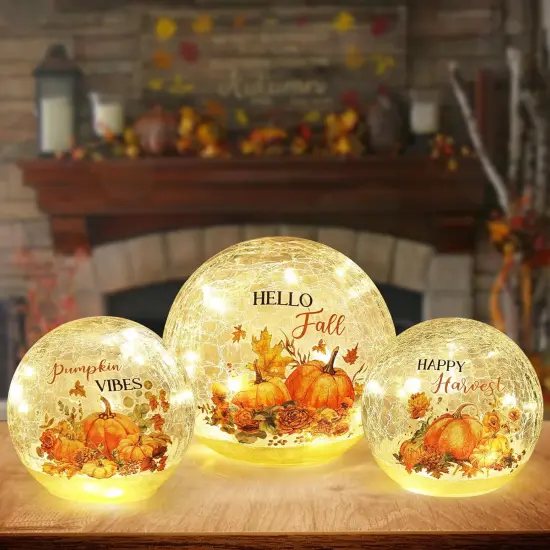 3 Sparkling Glass Ball LED Pumpkin Table Decor {1}