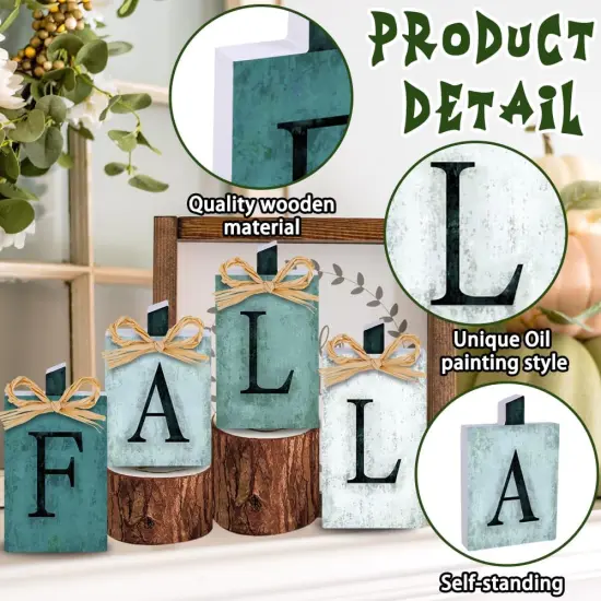 4 PCS Fall Pumpkin Wooden Signs Decoration - Blue {2}