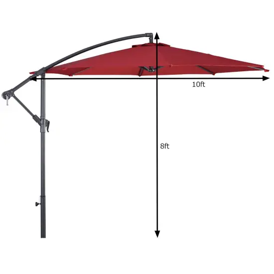 Costway 10' Hanging Umbrella Patio Sun Shade Offset Outdoor Market W/t Cross Base Burgundy {2}